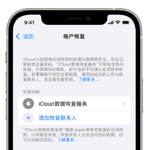 定边苹果手机维修分享在 iPhone 上设置帐户恢复联系人的方法 